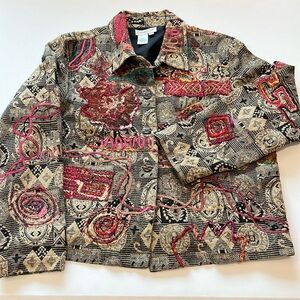 Coldwater Creek - petite large, quilted/appliquéd jacket